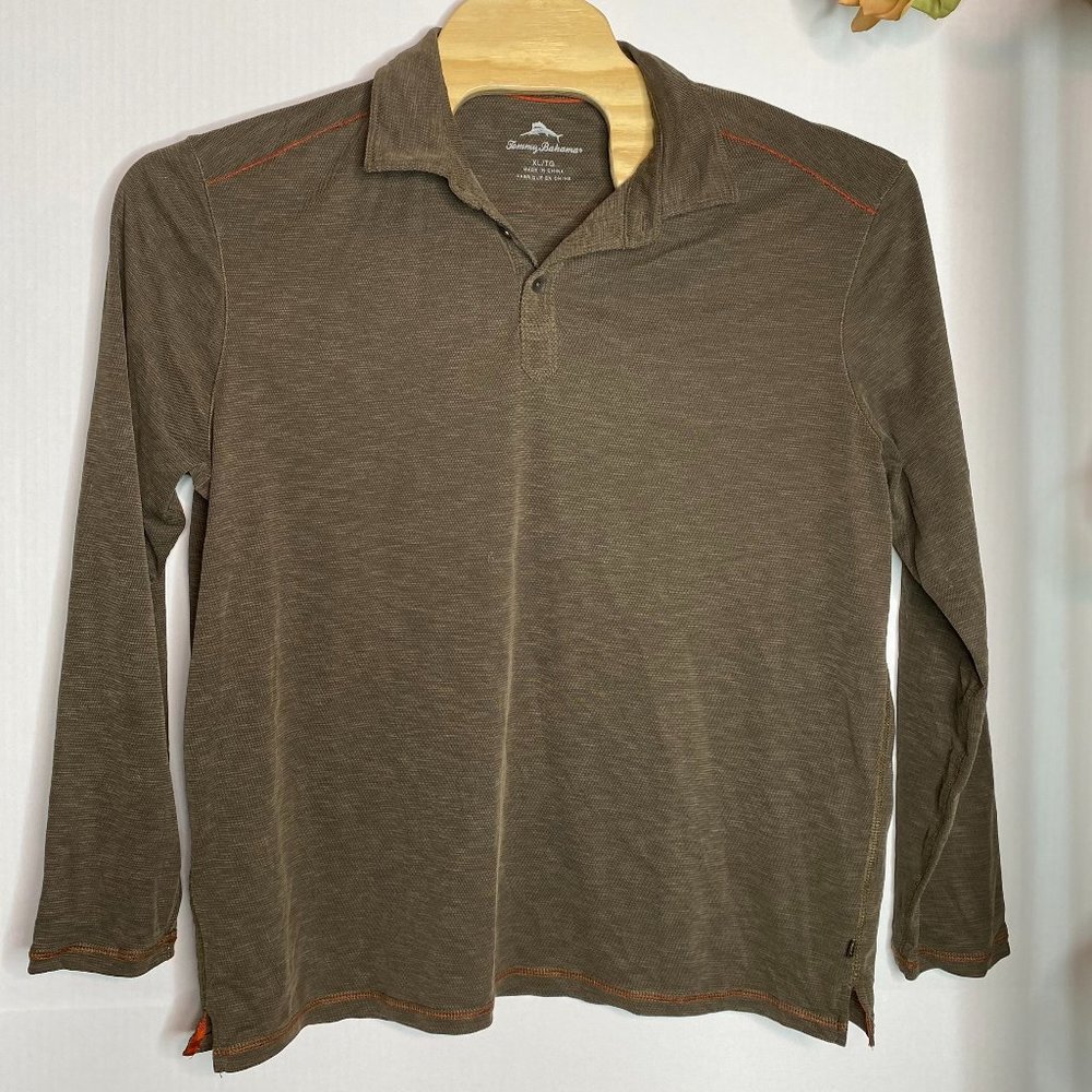 Tommy Bahama Mens Size XLarge 1/4 Button Down Pull Over Long Sleeve Olive Green